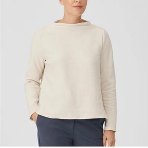 EILEEN FISHER Organic Cotton Crinkled Knit Funnel Neck Top Cream Sz XL